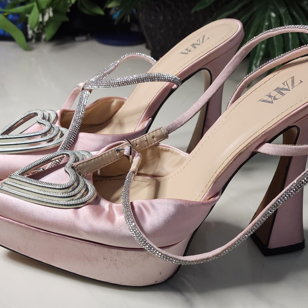 Zara Pink Rhinestone Heart High Heels